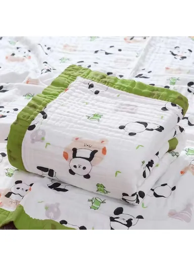 110x110cm Baby Bath Towel Six-layer Gauze Infant Wrap Blanket Cotton Cover Blanket - Panda