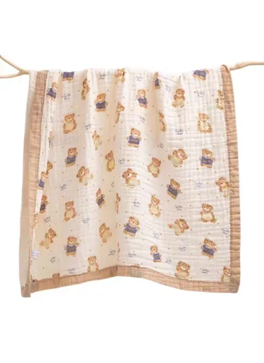 110x110cm Baby Bath Towel Six-layer Gauze Infant Wrap Blanket Cotton Cover Blanket - Bear