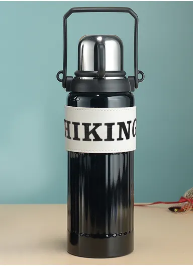1000ml Large Capacity SS-304 Thermos Vacuum Bottle Portable Handheld Drinking Kettle Outdoor 5191 (D9 x H32)cm - Black