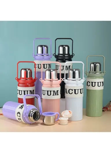 1000ml Large Capacity SS-304 Thermos Vacuum Bottle Portable Handheld Drinking Kettle Outdoor 5191 (D9 x H32)cm - Black