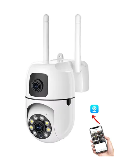 Dual-Screen 2.0MP+2.0MP Dual-Lens WiFi IP PTZ Surveillance Camera With With Color Night Vision,Type-C Interface, 2-Way Talk, Motion Tracking, Voice Alarm &amp; Picture Push (App: V380 Pro) (E27A75L)