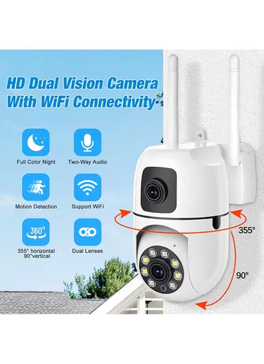 Dual-Screen 2.0MP+2.0MP Dual-Lens WiFi IP PTZ Surveillance Camera With With Color Night Vision,Type-C Interface, 2-Way Talk, Motion Tracking, Voice Alarm &amp; Picture Push (App: V380 Pro) (E27A75L)