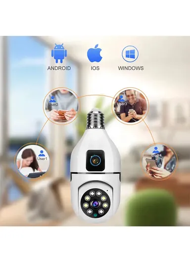 Two-Screen 2.0MP+2.0MP Dual-Lens WiFi IP PTZ Camera, E27 Dual-Eye Camera With Color Night Vision, 2-Way Talk, Motion Tracking (App: V380) (E27A1)