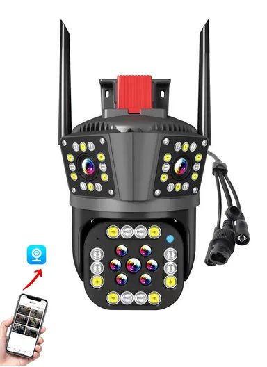 2.0MP 3-Eye 3-SCREEN Gun Ball WIFI IP PTZ OUTDOOR Camera Auto Tracking 4x Digital Zoom Camera, Two-Way Audio Security Protection Surveillance Camera WITH NETWORK PORT V380 APP - Black