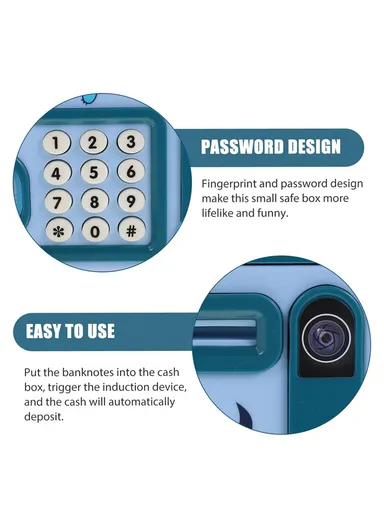 Children Piggy Bank Toy Fingerprint Face Recognition &amp; Password Protection With Music Sound Paper Money Treasure Box Educational Toys (L14 x W14 x H19)cm - Red