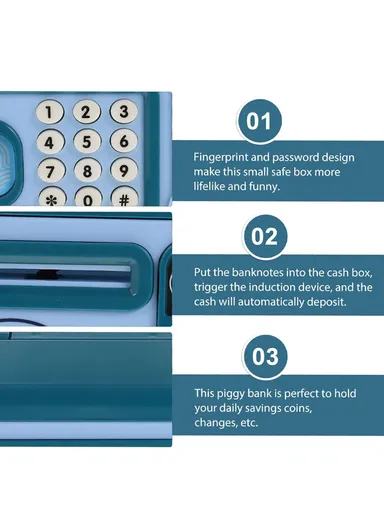 Children Piggy Bank Toy Fingerprint Face Recognition &amp; Password Protection With Music Sound Paper Money Treasure Box Educational Toys (L14 x W14 x H19)cm - Red