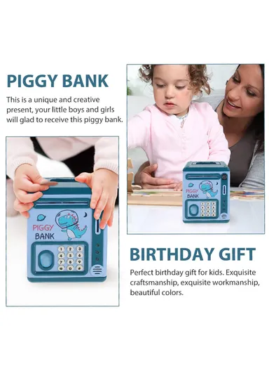 Children Piggy Bank Toy Fingerprint Face Recognition &amp; Password Protection With Music Sound Paper Money Treasure Box Educational Toys (L14 x W14 x H19)cm - Red
