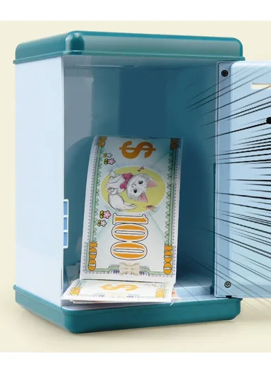 Children Piggy Bank Toy Fingerprint Face Recognition &amp; Password Protection With Music Sound Paper Money Treasure Box Educational Toys (L14 x W14 x H19)cm - Red