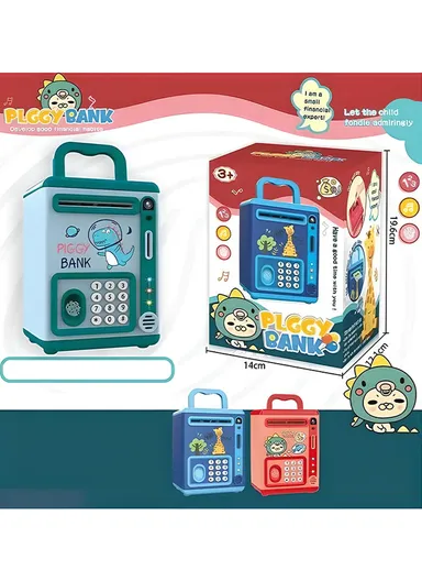 Children Piggy Bank Toy Fingerprint Face Recognition &amp; Password Protection With Music Sound Paper Money Treasure Box Educational Toys (L14 x W14 x H19)cm - Red