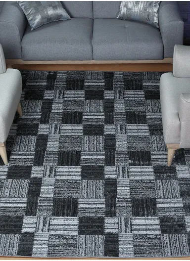 280x200cm Silk Thread Carpet - Black &amp; Grey