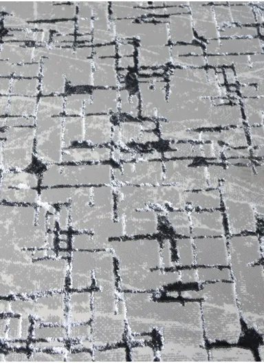 340x240cm Silk Thread Carpet - Grey &amp; Black
