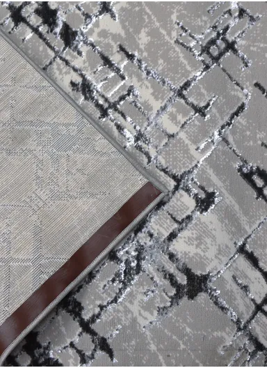 300x100cm Silk Thread Carpet - Grey &amp; Black