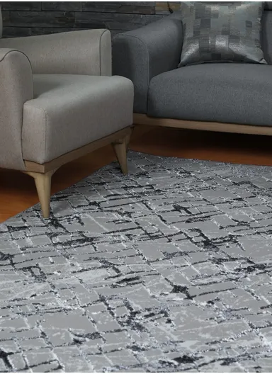 300x80cm Silk Thread Carpet - Grey &amp; Black