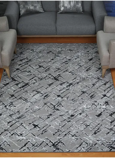 150x80cm Silk Thread Carpet - Grey &amp; Black