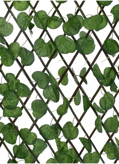 2.8m Expandable Trellis Fence, Retractable Wooden Hedge With Artificial Green Radish Leaves For Indoor &amp; Outdoor