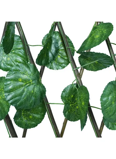 2.8m Expandable Trellis Fence, Retractable Wooden Hedge With Artificial Green Radish Leaves For Indoor &amp; Outdoor