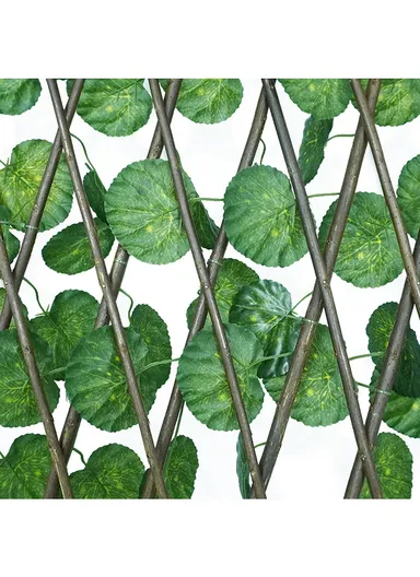 2.8m Expandable Trellis Fence, Retractable Wooden Hedge With Artificial Green Radish Leaves For Indoor &amp; Outdoor