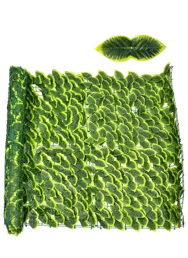 (W3 x H1)m Expandable Trellis Fence, Retractable Hedge With Artificial Green Radish Leaves For Indoor &amp; Outdoor