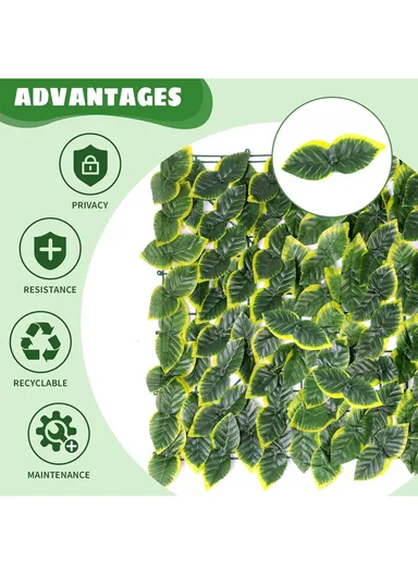 (W3 x H1)m Expandable Trellis Fence, Retractable Hedge With Artificial Green Radish Leaves For Indoor &amp; Outdoor