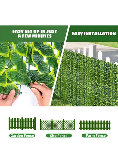 (W3 x H1)m Expandable Trellis Fence, Retractable Hedge With Artificial Green Radish Leaves For Indoor &amp; Outdoor