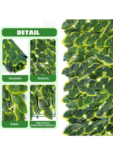(W3 x H1)m Expandable Trellis Fence, Retractable Hedge With Artificial Green Radish Leaves For Indoor &amp; Outdoor