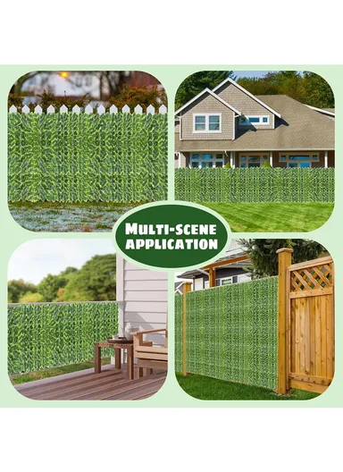 (W3 x H1)m Expandable Trellis Fence, Retractable Hedge With Artificial Green Radish Leaves For Indoor &amp; Outdoor