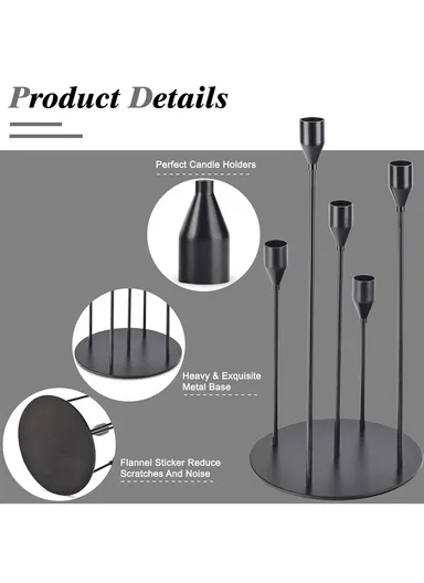 Candle Holder Stylish European Style Wedding Decoration Skinny Candle Holders Holiday Dinner Party Home Decor (L37 x W18)cm - Black