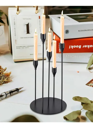 Candle Holder Stylish European Style Wedding Decoration Skinny Candle Holders Holiday Dinner Party Home Decor (L37 x W18)cm - Black