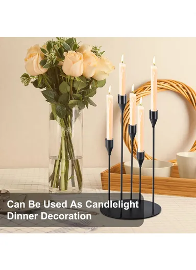 Candle Holder Stylish European Style Wedding Decoration Skinny Candle Holders Holiday Dinner Party Home Decor (L37 x W18)cm - Black