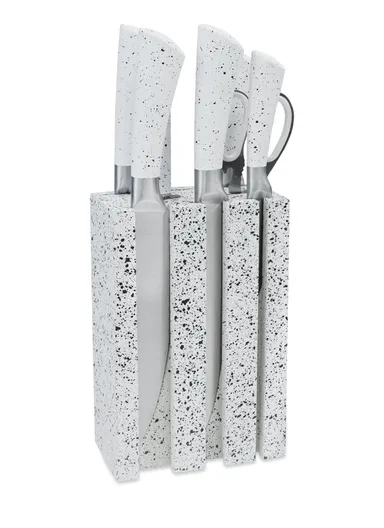 7pcs Stainless Steel Kitchen Knife Set With Scissors, Sharpener &amp; Stand - White