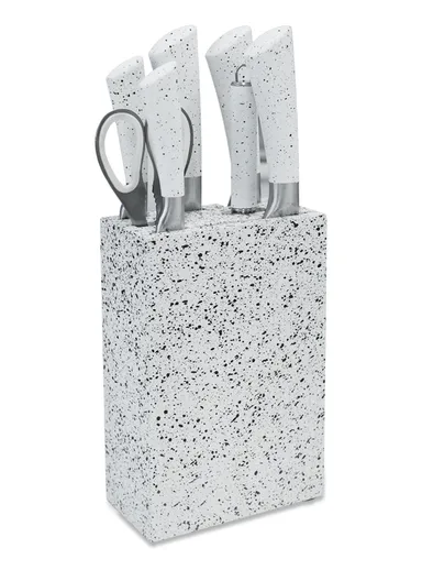 7pcs Stainless Steel Kitchen Knife Set With Scissors, Sharpener &amp; Stand - White