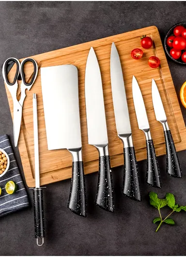 7pcs Stainless Steel Kitchen Knife Set With Scissors, Sharpener &amp; Stand - White