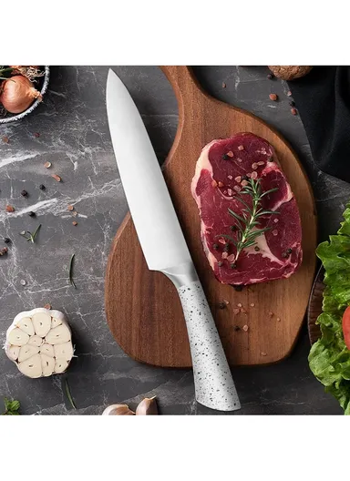 7pcs Stainless Steel Kitchen Knife Set With Scissors, Sharpener &amp; Stand - White