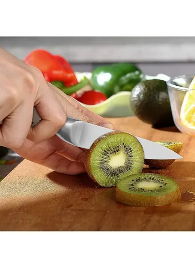 7pcs Stainless Steel Kitchen Knife Set With Scissors, Sharpener &amp; Stand - White