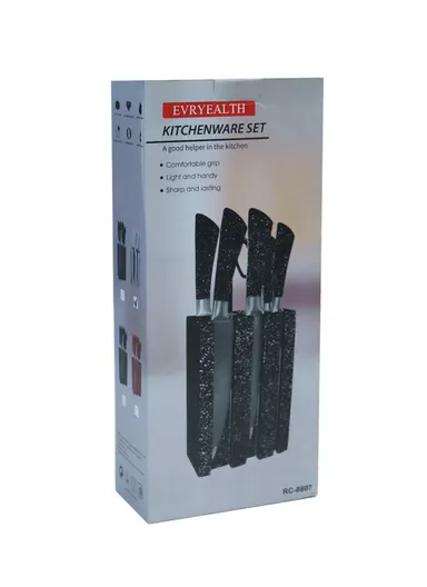 7pcs Stainless Steel Kitchen Knife Set With Scissors, Sharpener &amp; Stand - White