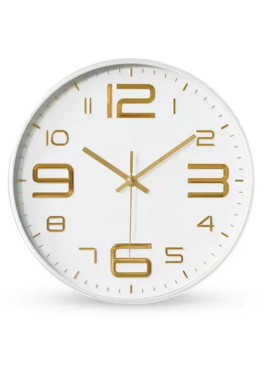 25cm Decorative Round Wall Clock Non-Ticking Battery Operated For Home, Office &amp; School - White