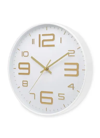 25cm Decorative Round Wall Clock Non-Ticking Battery Operated For Home, Office &amp; School - White