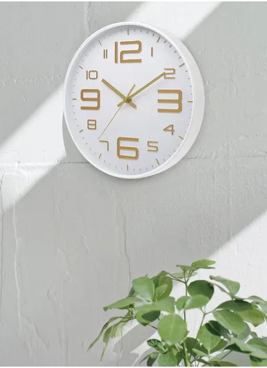 25cm Decorative Round Wall Clock Non-Ticking Battery Operated For Home, Office &amp; School - White