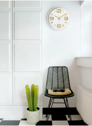 25cm Decorative Round Wall Clock Non-Ticking Battery Operated For Home, Office &amp; School - White