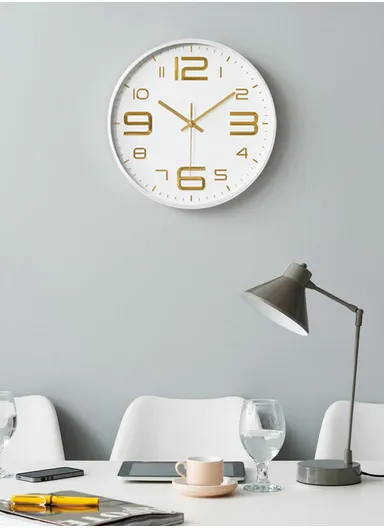 25cm Decorative Round Wall Clock Non-Ticking Battery Operated For Home, Office &amp; School - White