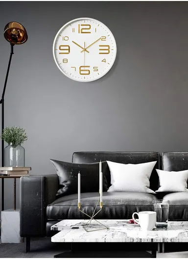 25cm Decorative Round Wall Clock Non-Ticking Battery Operated For Home, Office &amp; School - White