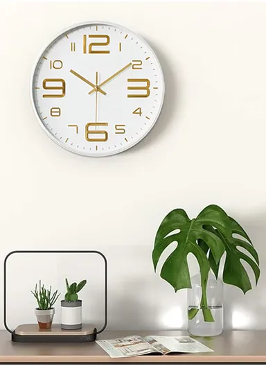 25cm Decorative Round Wall Clock Non-Ticking Battery Operated For Home, Office &amp; School - White