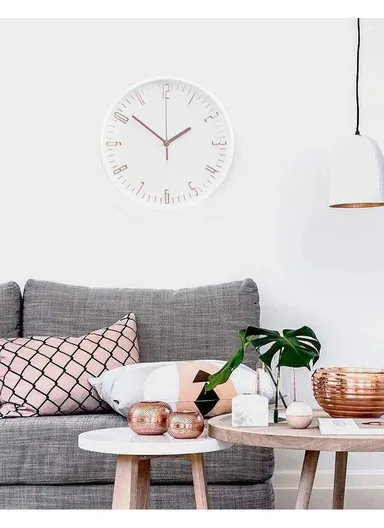 30cm Fashion &amp; Decorative Silent Round Wall Clock Battery Operated For Home, Office - White