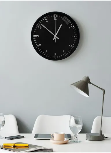 30cm Modern &amp; Stylish Wall Clock Elegant Plastic Frame, Battery Operated 6001BHY - Black &amp; Silver