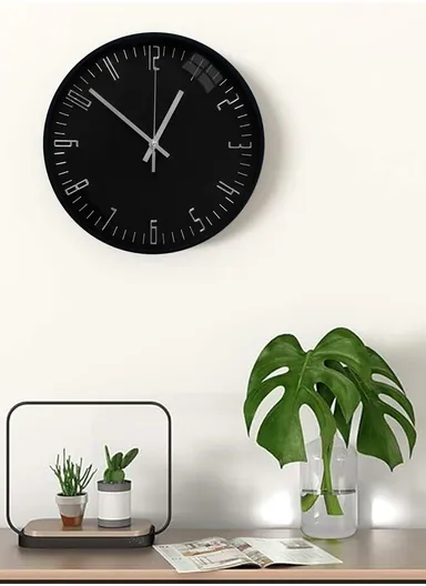 30cm Modern &amp; Stylish Wall Clock Elegant Plastic Frame, Battery Operated 6001BHY - Black &amp; Silver