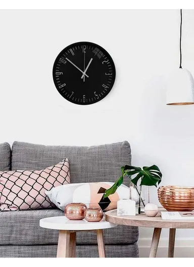 30cm Modern &amp; Stylish Wall Clock Elegant Plastic Frame, Battery Operated 6001BHY - Black &amp; Silver