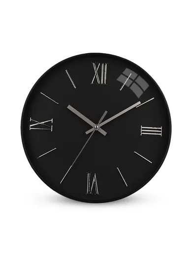 30cm Modern &amp; Stylish Wall Clock Elegant Plastic Frame, Battery Operated, Ideal for Home &amp; Office Decor 6001CHM - Black &amp; Silver