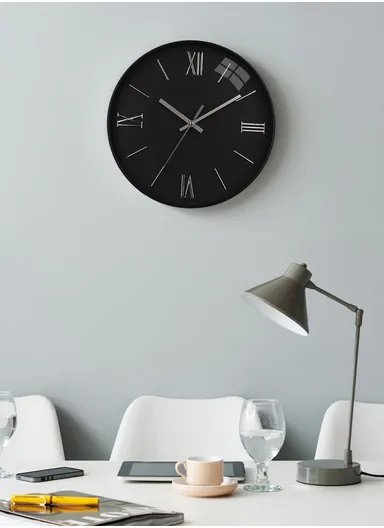 30cm Modern &amp; Stylish Wall Clock Elegant Plastic Frame, Battery Operated, Ideal for Home &amp; Office Decor 6001CHM - Black &amp; Silver
