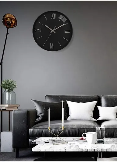 30cm Modern &amp; Stylish Wall Clock Elegant Plastic Frame, Battery Operated, Ideal for Home &amp; Office Decor 6001CHM - Black &amp; Silver