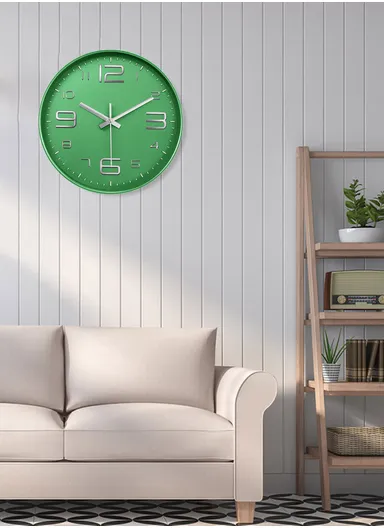 30cm Modern Minimalist Battery-Operated Wall Clock Stylish Design with Durable Plastic Frame 8012Y - Green